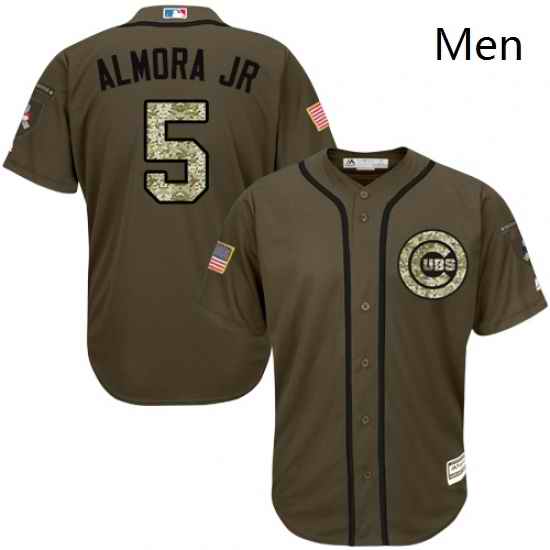 Mens Majestic Chicago Cubs 5 Albert Almora Jr Replica Green Salute to Service MLB Jersey